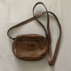 brown leather coach mini crossbody bag